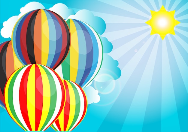 vector sunlight with hot air balloon in the sky