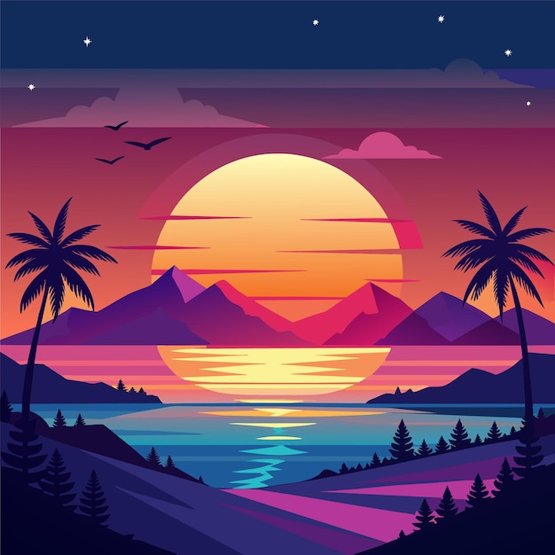 vector sunset time illustration
