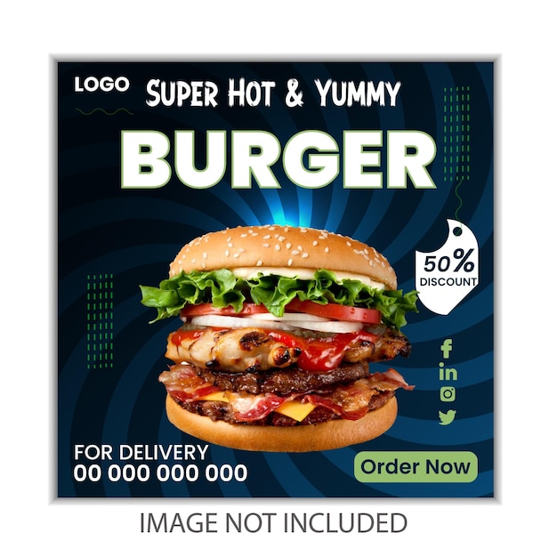 Vector super hot yummy burger social media post template design