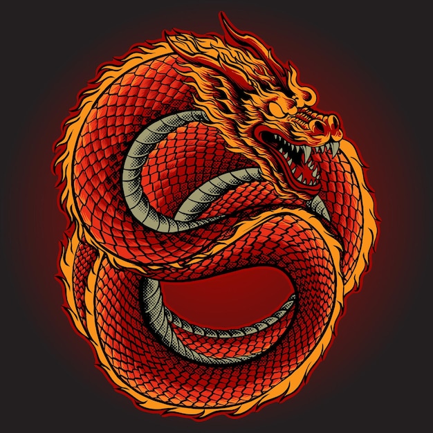 vector super red dragon chinese folklore illustration art