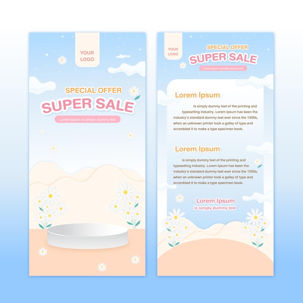 Vector super sale banner template with podium