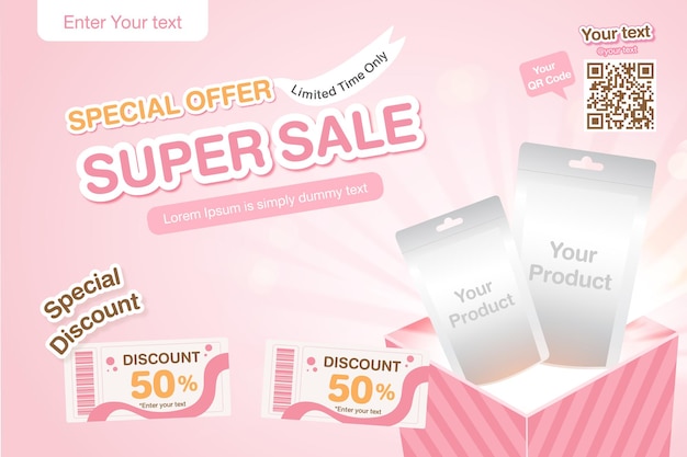 Vector super sale banner template with podium