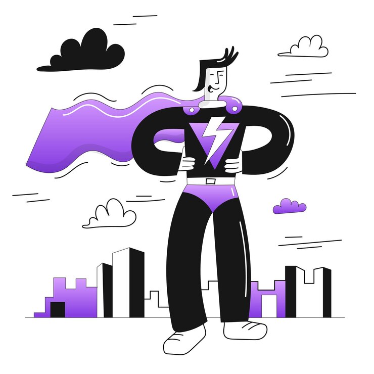वेक्टर vector superhero silhouette with sunburst effect background