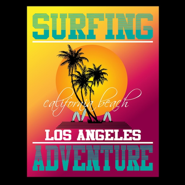 Vector vector surfing california beach t shirt design