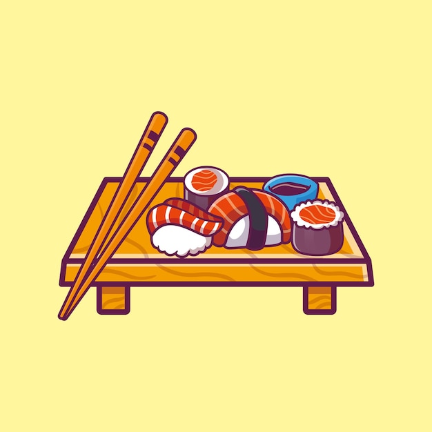 Vector sushi met eetstokje cartoon pictogram illustratie