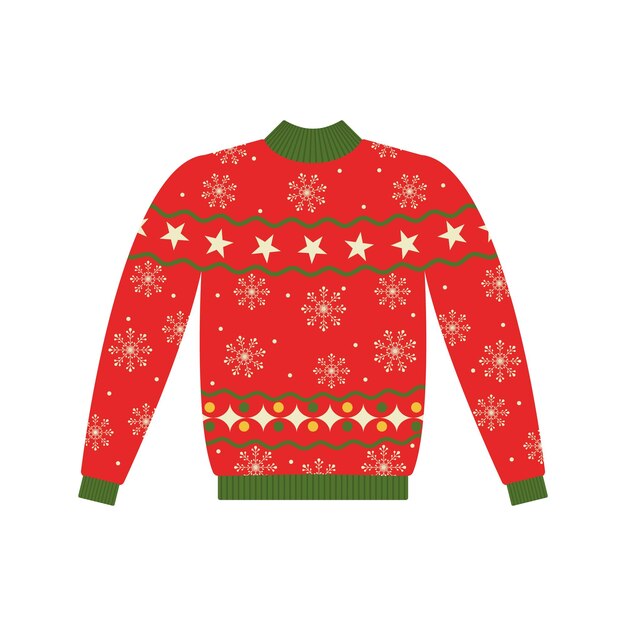 Pullover vettoriale per la festa di natale pullover caldi a maglia con fiocchi di neve uomini di neve bastone di caramelle di babbo natale e ornamento di cervo isolato buon anno nuovo