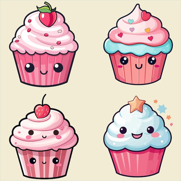 Vector vector sweet cupcake kawaii collection