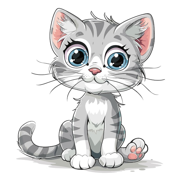 Vector Sweet eyed Kitten Cartoon personage geïsoleerd op de achtergrond