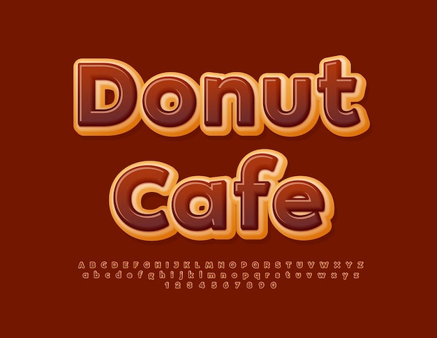 Logo dolce vettoriale donut cafe choco vetrato font set gustoso di lettere e numeri dell'alfabeto