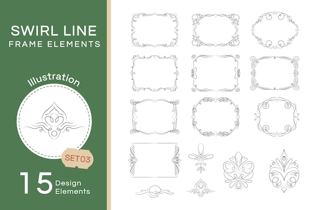 Vector Swirl lijn frame-elementen Set3