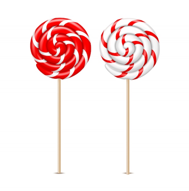 Vector swirl lollipops, spiral sucker candy set