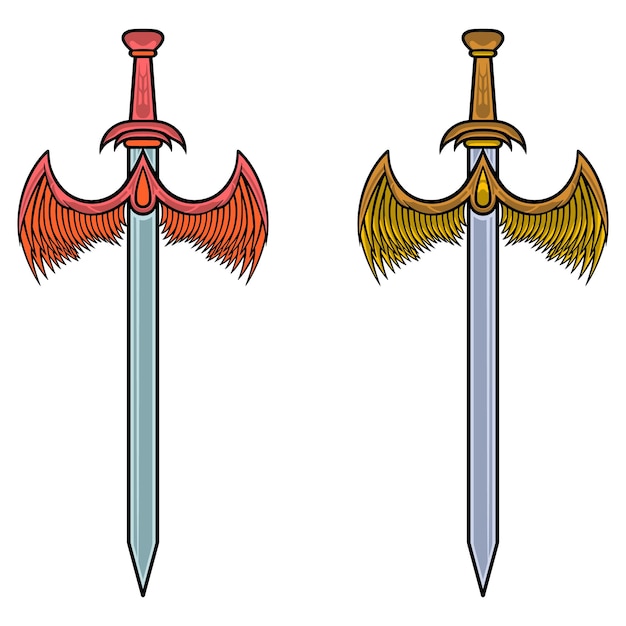 Vector sword illustration with ornament and wings