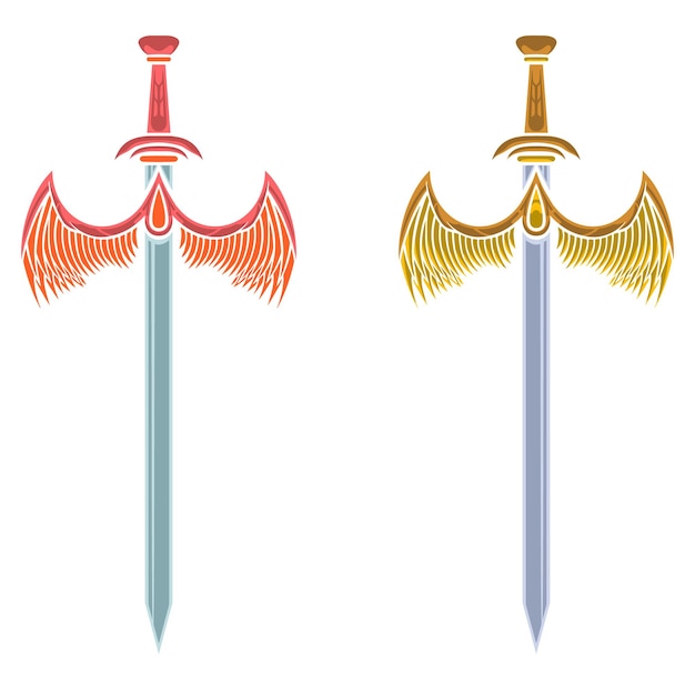 Vector vector sword illustration with ornament and wings