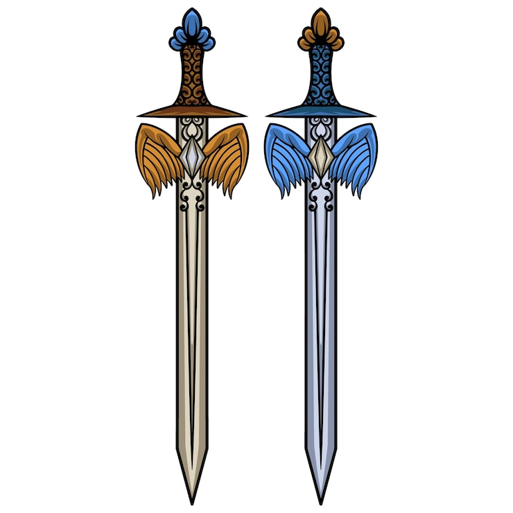Vector vector sword illustration with ornament and wings