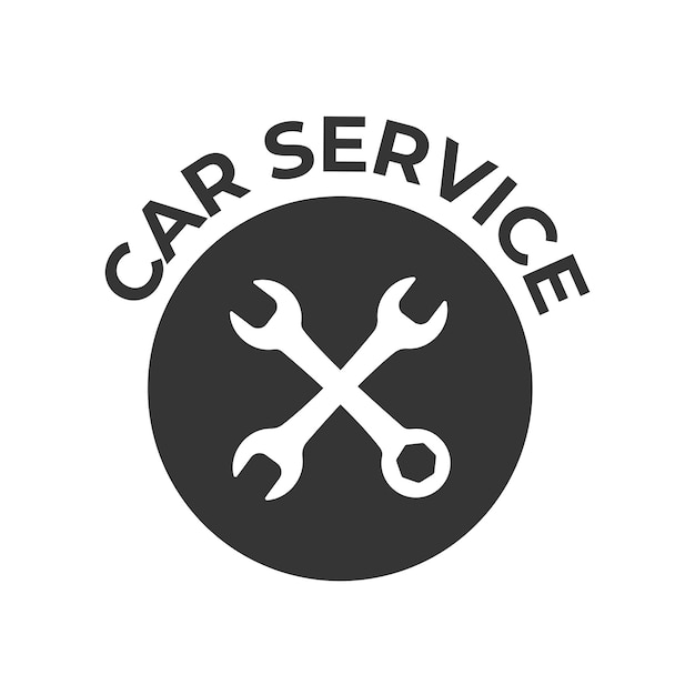 Vector symbol car service. Wrench with text. retro Isolated on white background.