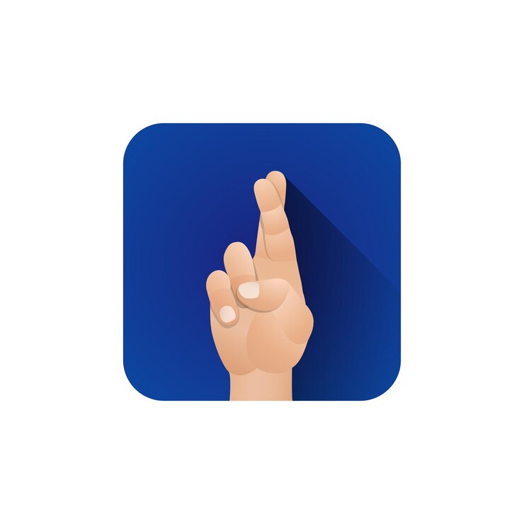 Vector vector symbolic crossed fingers gesture male hand lucky untruth concept sign illustration light icon poster design isolated on blue background