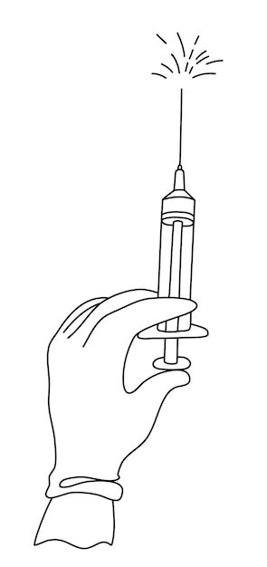 1本の線を描くベクトル注射器アイコン注射器黒と白の線