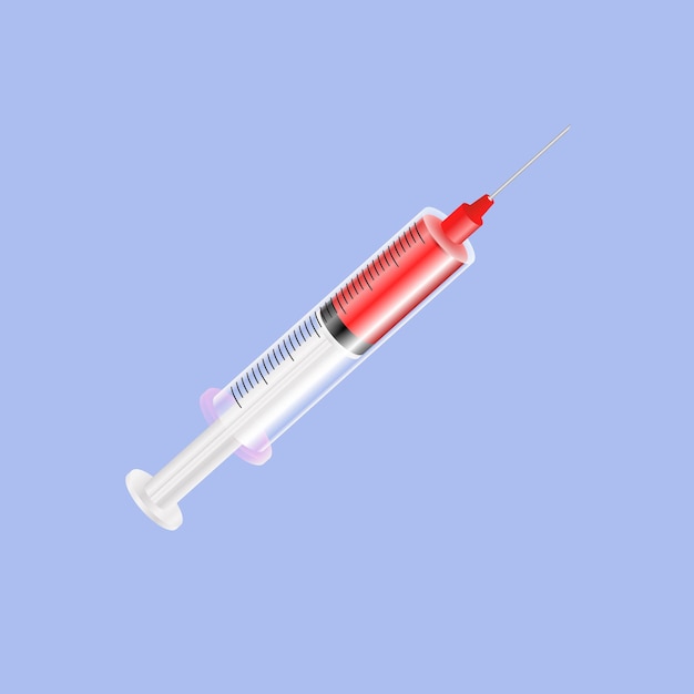 Vector syringe with red liquid syringe with needle for medical drug injection vaccine for care