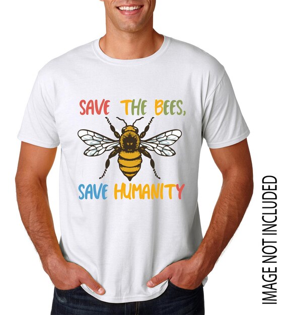 Vector vector t-shirt ontwerp zegt red de bijen red de mensheid