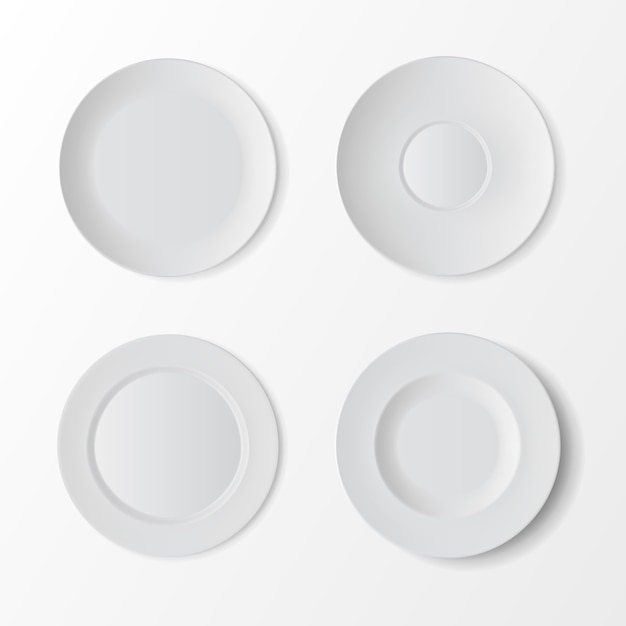 Vector tableware set of white empty plates