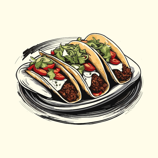 Vector taco schets met de hand getekend food restaurant business conceptvector illustratie