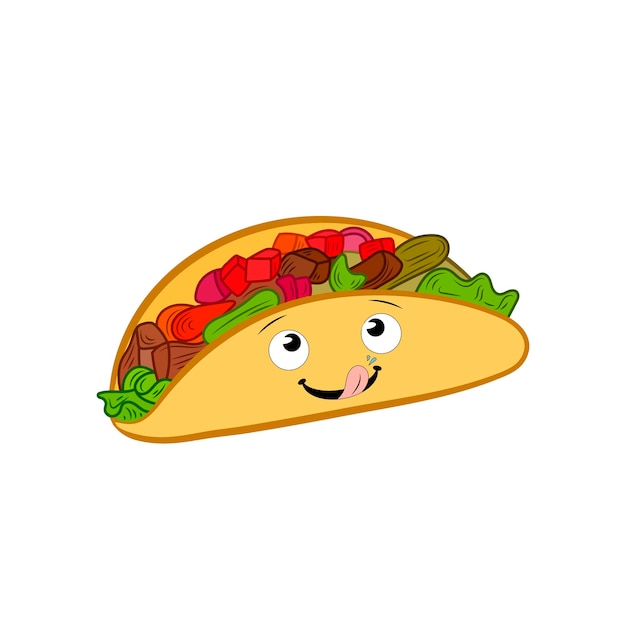 Vector vector taco with funny licking lips face colorful illustration isolated