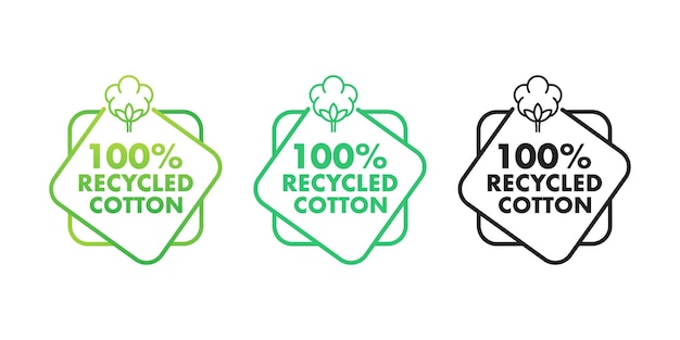 Vector vector tags for recycled cotton with a cotton plant icon showcasing sustainable fabric and