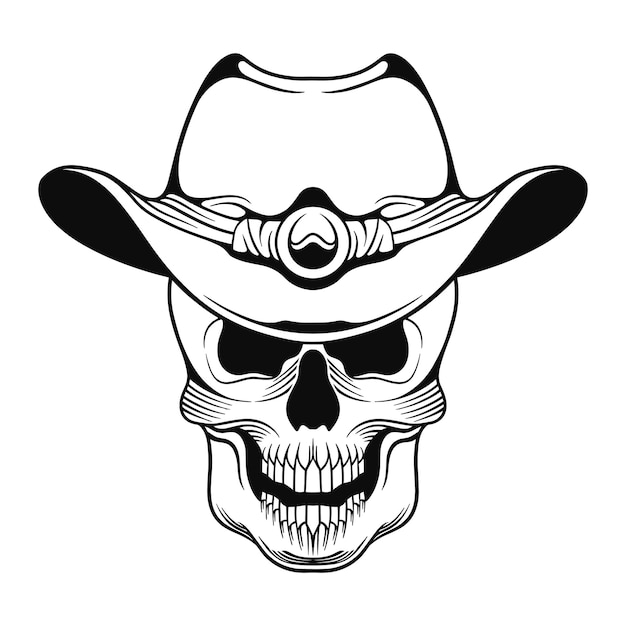 Vector vector tattoo design black and white hand drawn cowboy skull