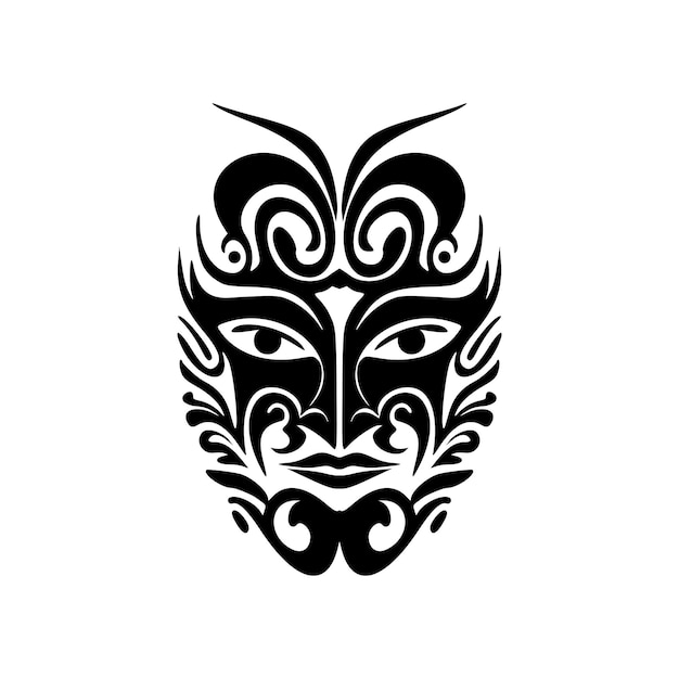 Vector tattoo sketch of a black and white Polynesian god mask