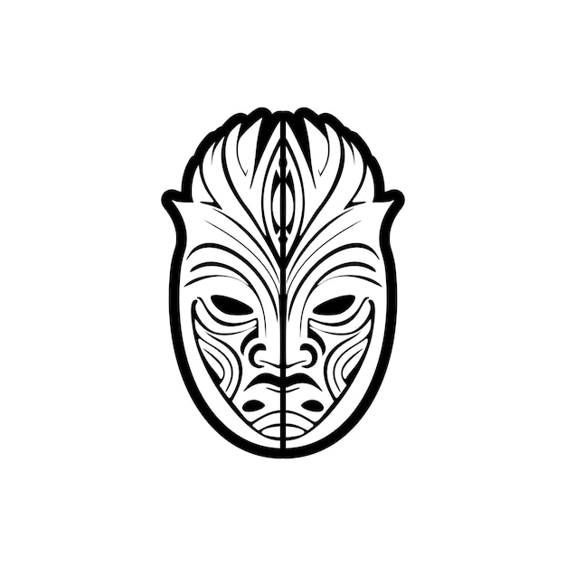 Vector tattoo sketch of a black and white Polynesian god mask