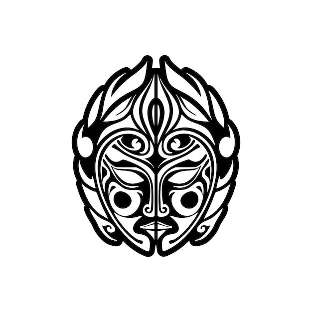 Vector tattoo sketch of a black and white Polynesian god mask