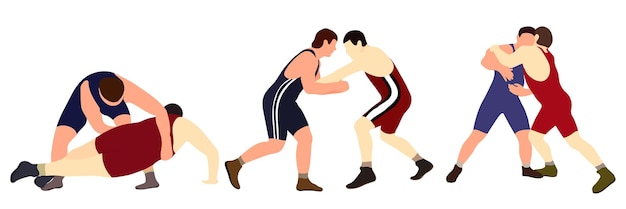 vector team of athletes wrestlers in wrestling duel fight greco roman freestyle classical wrestling