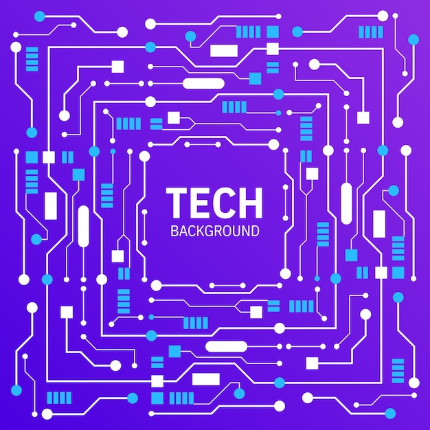 Vector tech achtergrond Minimaal behang met frame abstracte elektronische circuits met lijnen en punten patroon Computer microchips of processor hitech digitale communicatietechnologie concept