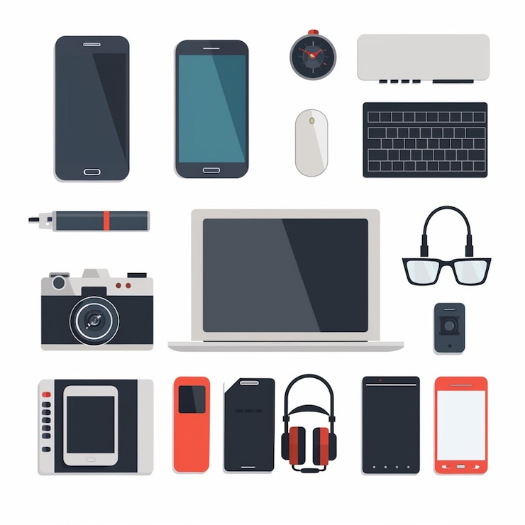 Vector vector technologie apparaat illustratie gadget digitale set moderne mobiele ontwerp icoon plat