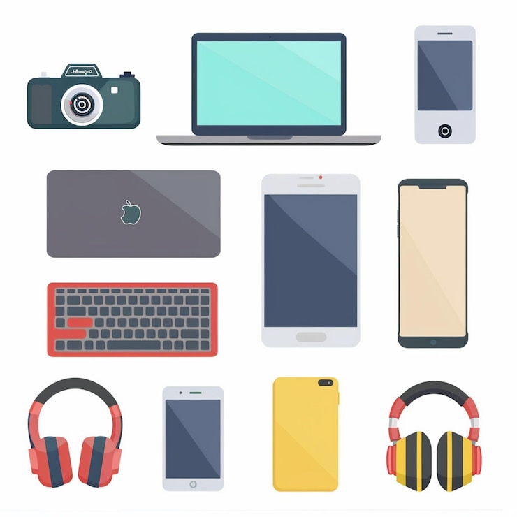 Vector vector technologie apparaat illustratie gadget digitale set moderne mobiele ontwerp icoon plat