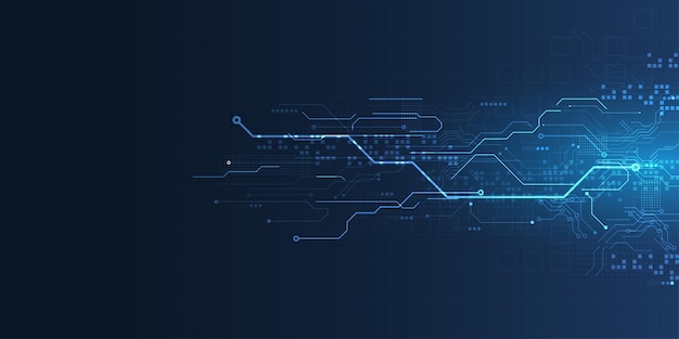 Vector vector technology circuit board design on dark blue color background .