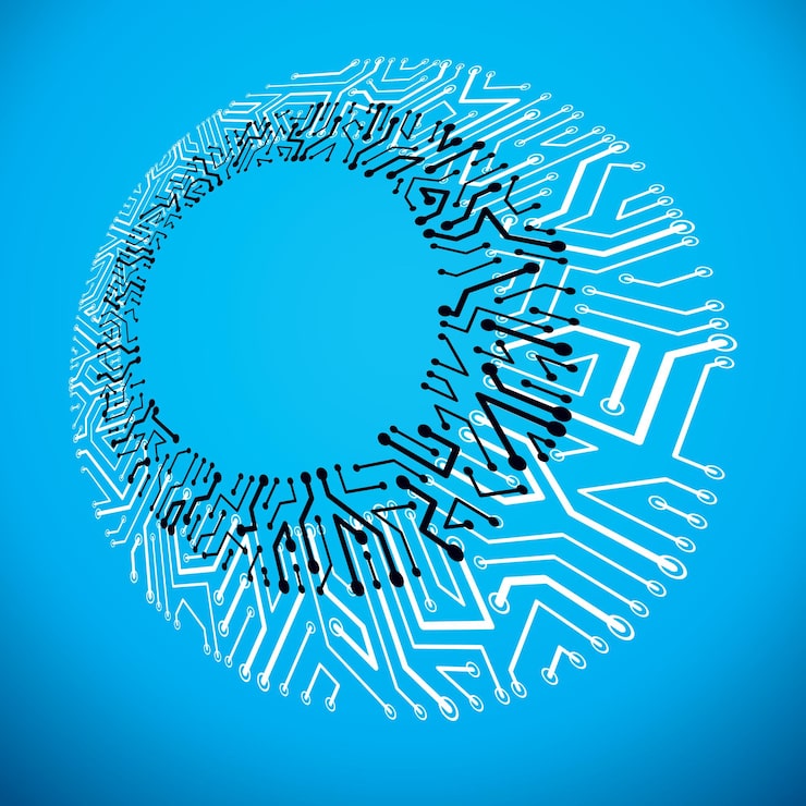 Vector 원형 마이크로프로세서 방식을 사용한 벡터 기술 cpu 설계. 컴퓨터 회로 기판, 디지털 요소입니다.