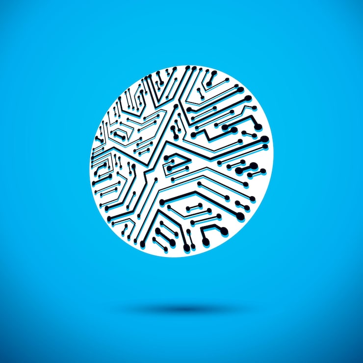 Вектор векторный технологический дизайн процессора с круговой схемой микропроцессора. плата компьютера, цифровой элемент.