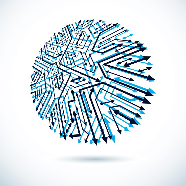 Vector vector technology cpu design with circular microprocessor scheme. computer circuit board with arrows, digital element.