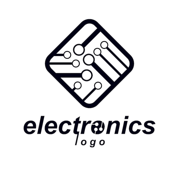 Vector technology cpu design with square microprocessor scheme. computer circuit board, digital element. technology microchip logo.