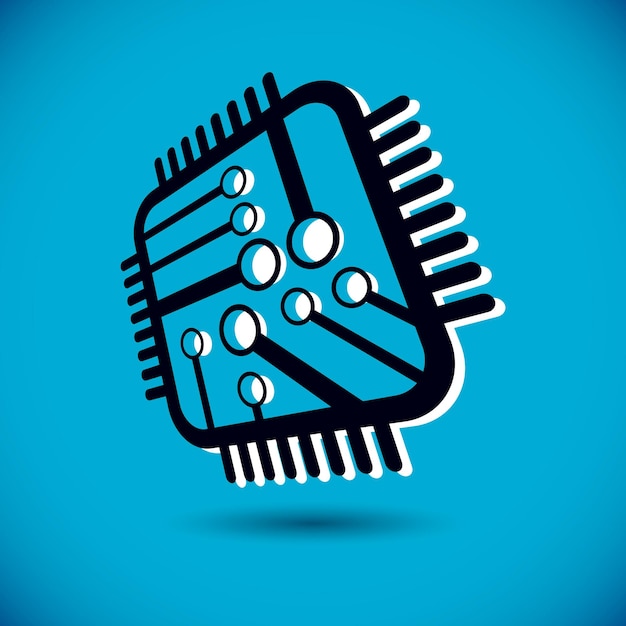 Vector technology cpu design with square microprocessor scheme. computer circuit board, digital element. technology microchip logo