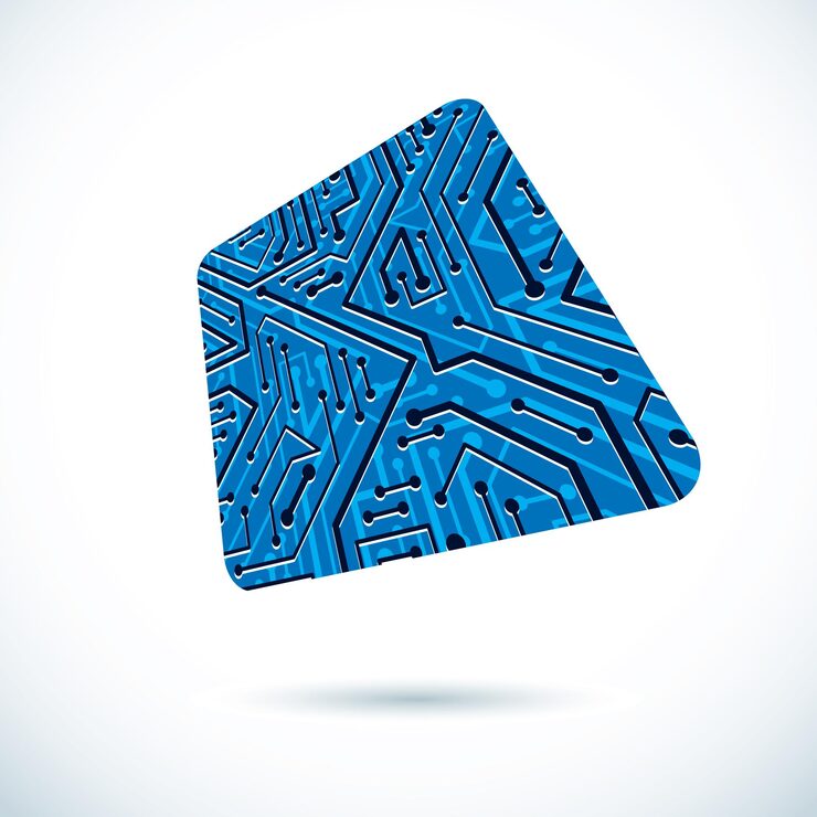 Vector vector technology cpu design with square microprocessor scheme. computer circuit board, digital element.