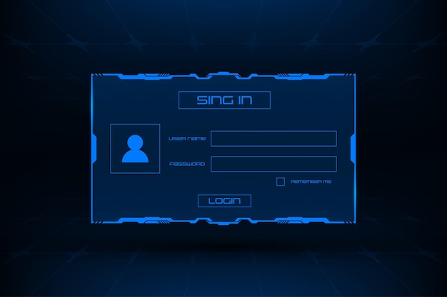 Vector technology hud ui user interface Username and password menu template