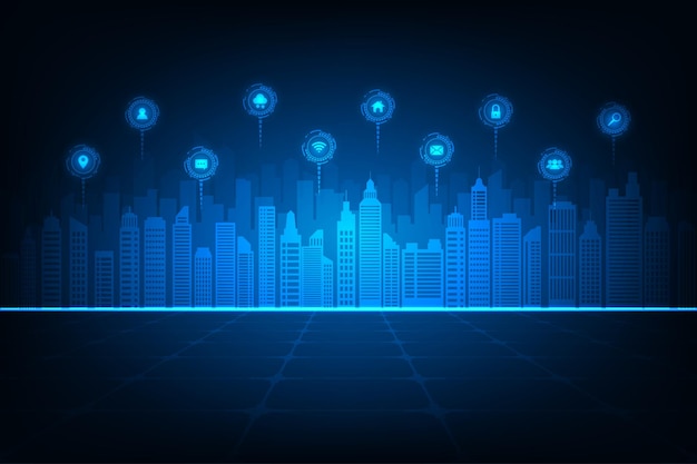 Vector technology internet of things smart city online network concept abstract blue background