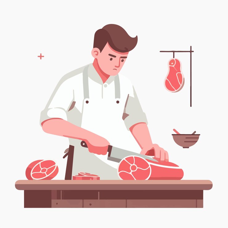 Vector vector teenager cutting meat in flat design style
