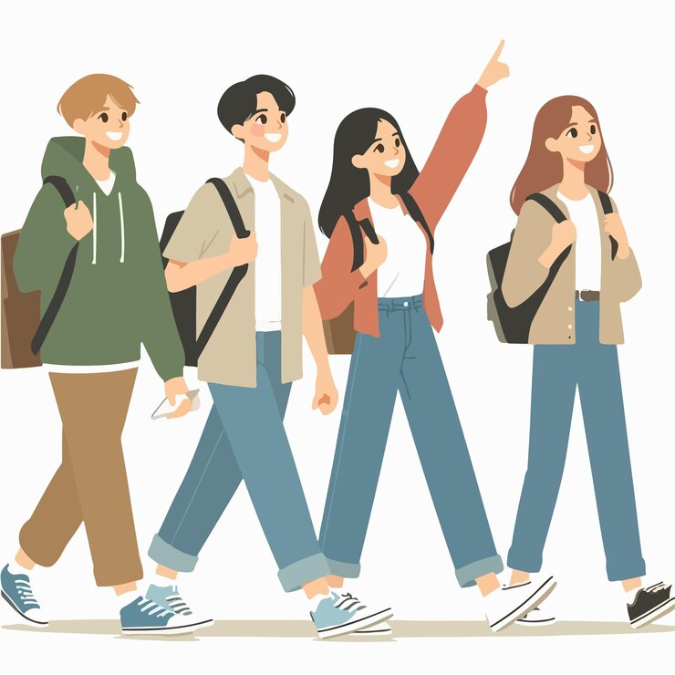 Vector 행복하게 고 있는 십대들의 터