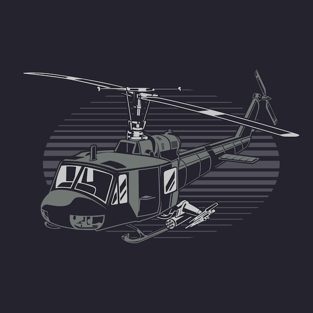 Vector vector tekening van oorlog helikopter grafische illustratie hand tekening geïsoleerd