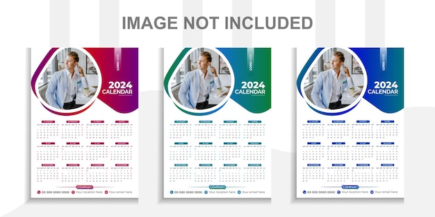 Modello vettoriale per il calendario del 2024 per un buon anno nuovo