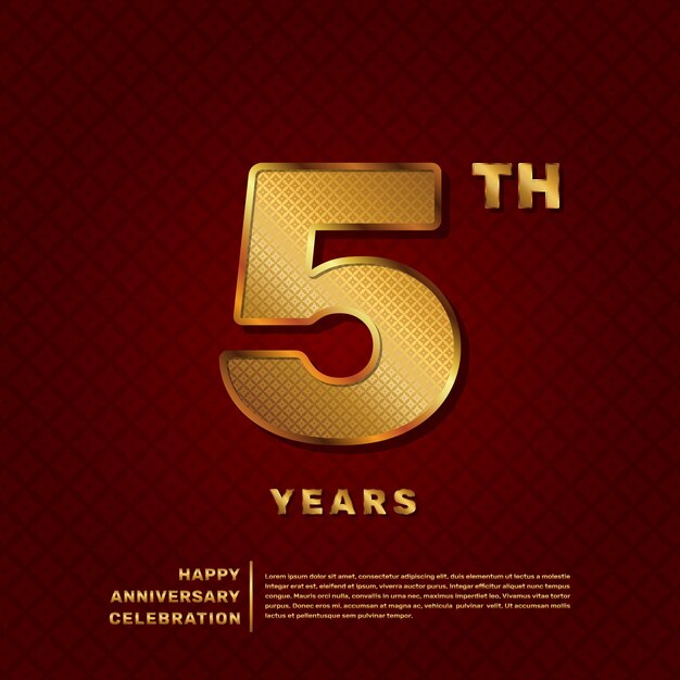 골드 패턴 번호 개념을 사용한 5주년 축하를 위한 벡터 템플릿