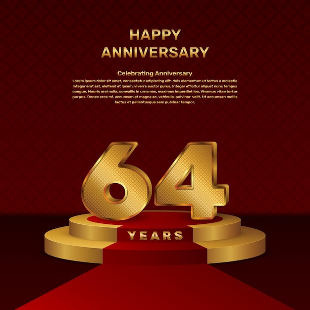 Vector template for 64th anniversary celebration with stage concept and golden numbers, Vector template design
